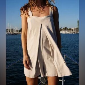 Free People Beach Nicola Sleeveless Romper Flowy Neutral Wide Strap Linen Chic